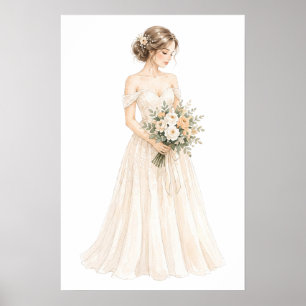 Poster Ilustração de Noiva em Aquarela Elegante