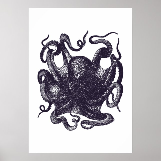 Pôster Ilustração de Octopus Vintage (Frente)