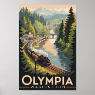 Poster Ilustração de Olympia Washington Viagem Arte Vinta