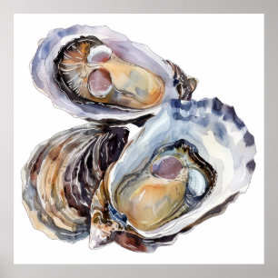 Poster Ilustração de ostras de aquarela vibrante