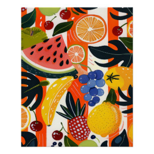 Pôster Ilustração de padrão de Fruta tropical vibrante