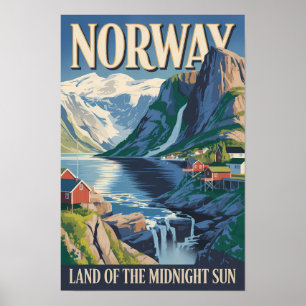 Poster Ilustração de Paisagem da Noruega Arte de Viagem V