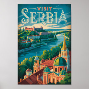 Poster Ilustração de Paisagem da Sérvia Arte de Viagem Vi