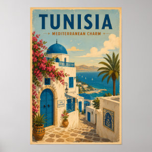 Poster Ilustração de Paisagem da Tunísia Arte de Viagem V
