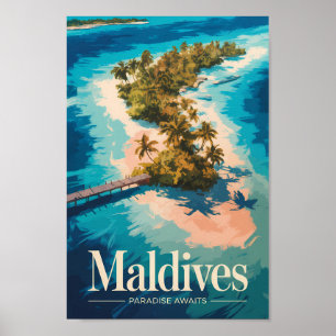 Poster Ilustração de Paisagem das Maldivas Arte de Viagem