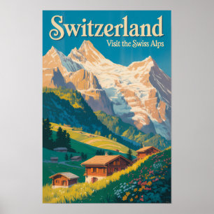 Poster Ilustração de Paisagem de Viagem de Arte da Suíça