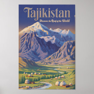 Poster Ilustração de Paisagem do Tajiquistão Arte de Viag