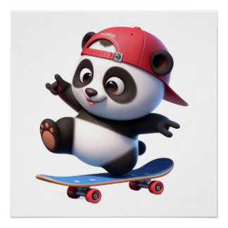 Pôster Ilustração de Panda Fofinho de Skate