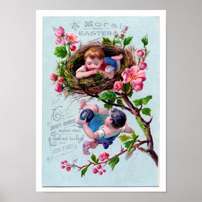 Pôster Ilustração de Páscoa de safra em azul (Frente)