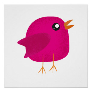 Pôster Ilustração de Passarinho Rosa Fofo