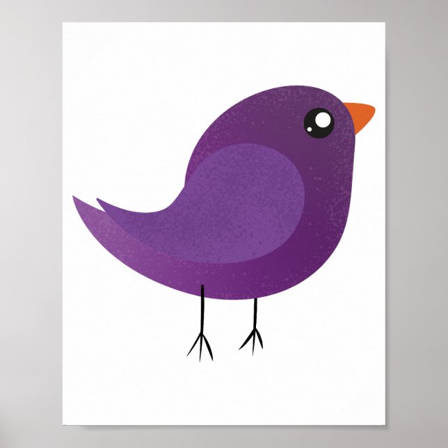 Poster Ilustração de Passarinho Roxo Fofo (Frente)