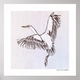 Poster Ilustração de pássaro voando no céu cinza azul poe