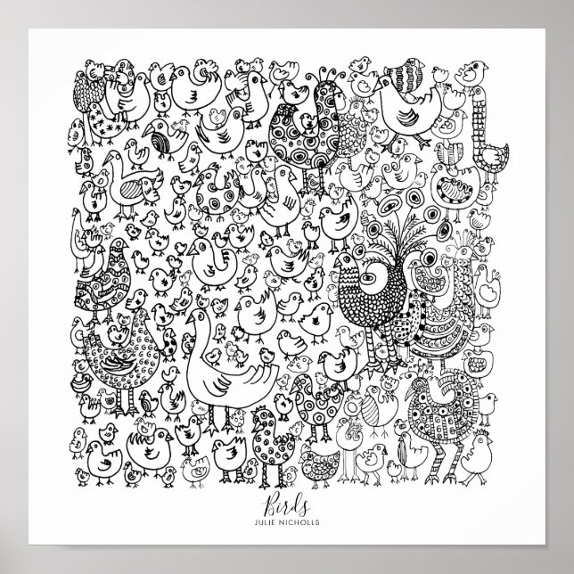 Poster Ilustração de pássaros preto e branco (Frente)