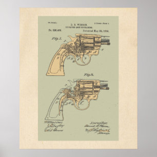 Poster Ilustração de Patente de Revolver Vintage