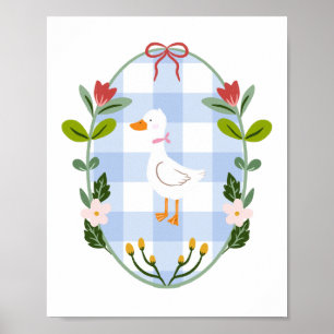 Poster Ilustração de Pato Branco Cottagecore - Xadrez Azu