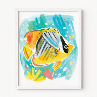 Poster Ilustração de Peixe Tropical Amarelo