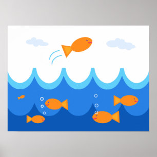Pôster Ilustração de Peixes Voadores Bonitos e Diversos