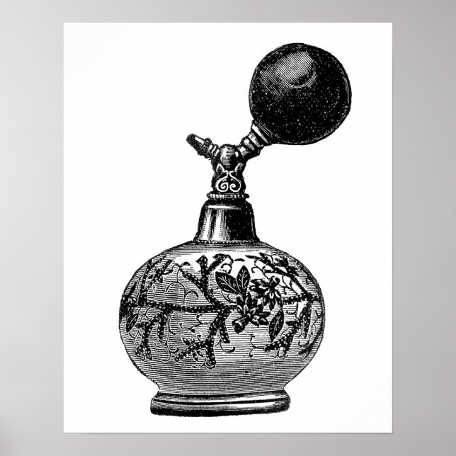 Poster Ilustração de perfume de safra preta e branca (Frente)