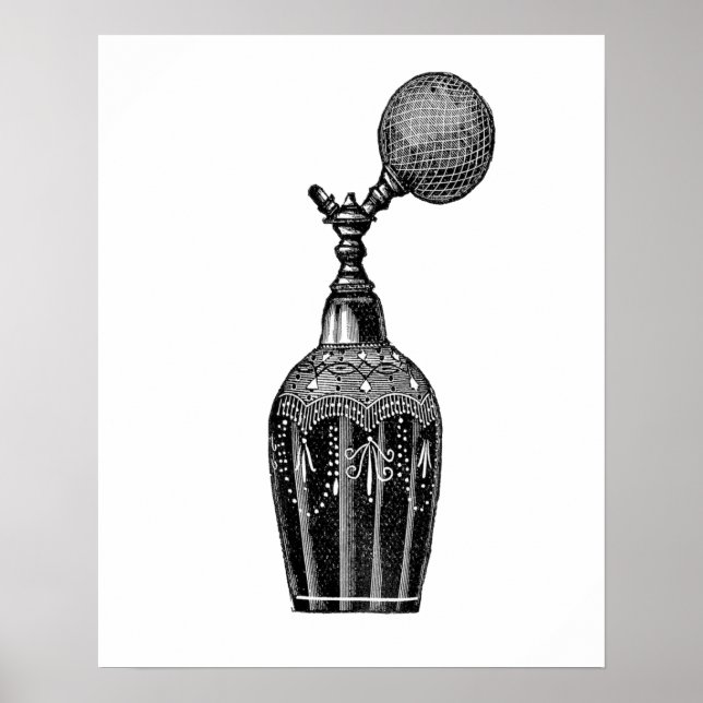 Poster Ilustração de perfume de safra preta e branca (Frente)