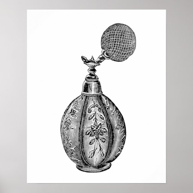 Poster Ilustração de perfume de safra preta e branca (Frente)