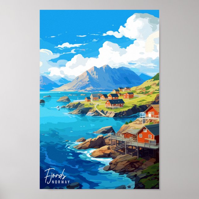 Poster Ilustração de pintura de Viagem da Noruega para fi (Frente)