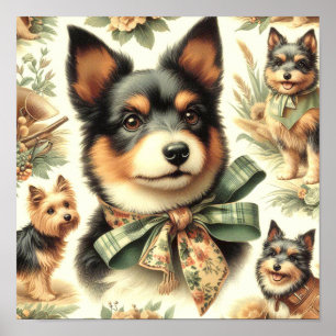 Poster Ilustração de pintura Terrier australiana Vintage