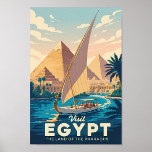 Poster Ilustração de Pirâmide do Egito Arte de Viagem Vin