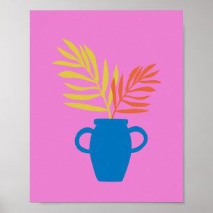Poster Ilustração de Planta Colorida Minimalista a Rosa