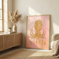 Ilustração de polvo bonito a rosa e Dourado