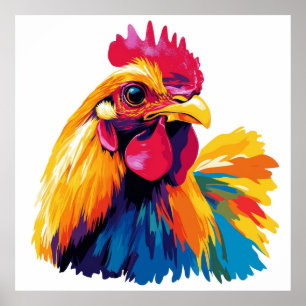 Poster Ilustração de Portrato de Rooster Imagem de Cores 