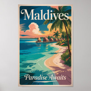 Poster Ilustração de Praia das Maldivas Arte de Viagem Vi