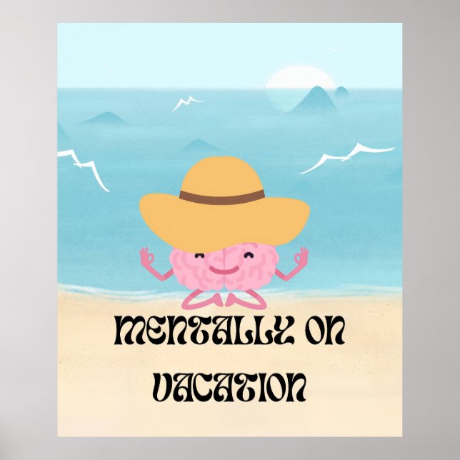 Poster Ilustração de Praia de Cérebro Meditando Fofa (Frente)