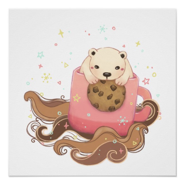 Pôster Ilustração de Quebra de Café e Cookie do Urso Pola (Frente)