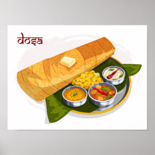 Poster Ilustração de Refeição Dosa de Café da Manhã do Su