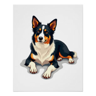 Pôster Ilustração de retrato de Border Collie tricolor vi