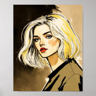 Poster Ilustração de Retrato na moda Blonde
