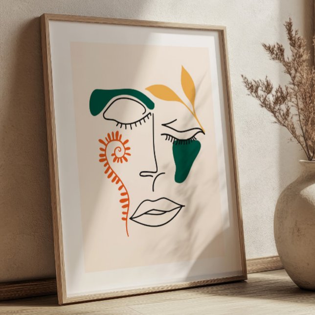 Poster Ilustração de Rosto Abstrato BOHO Chic Minimalista (Criador carregado)