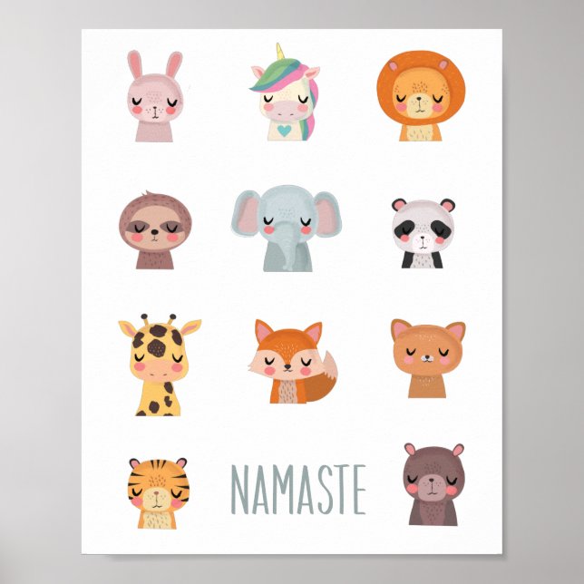 Poster Ilustração de Rostos de Zen Yoga Kawaii Cute (Frente)