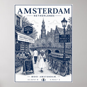 Poster Ilustração de Rua de Bicicletas do Canal de Amster
