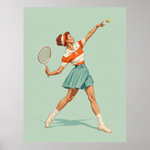 Poster Ilustração de Saque de Tênis Vintage