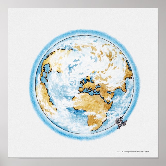 Pôster Ilustração de satélite orbitando a Terra (Frente)