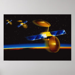 Poster Ilustração de satélites no horizonte da Terra