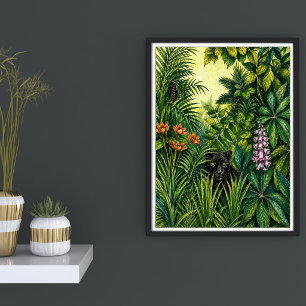 Poster Ilustração de Selva Tropical Arte da Pantera Neg