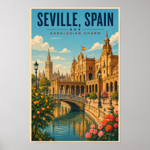 Poster Ilustração de Sevilha Espanha Arte de Viagem Vinta