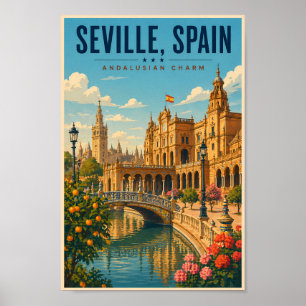 Poster Ilustração de Sevilha Espanha Arte de Viagem Vinta