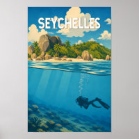 Ilustração de Seychelles Viagem Arte Vintage