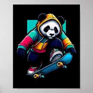 Poster Ilustração de skate de panda gigante funky legal