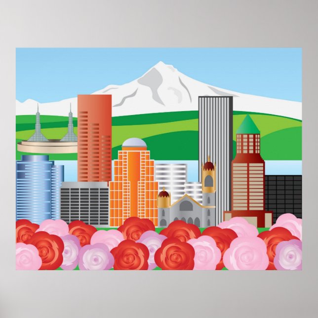 Poster Ilustração de Skyline do Portland Oregon (Frente)
