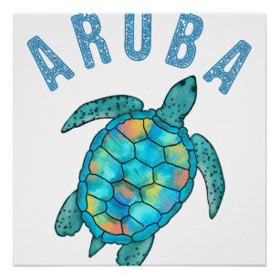 Pôster Ilustração de Tartaruga Marinha da Praia de Aruba