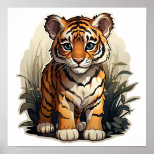 Poster Ilustração de tigre de desenho animado